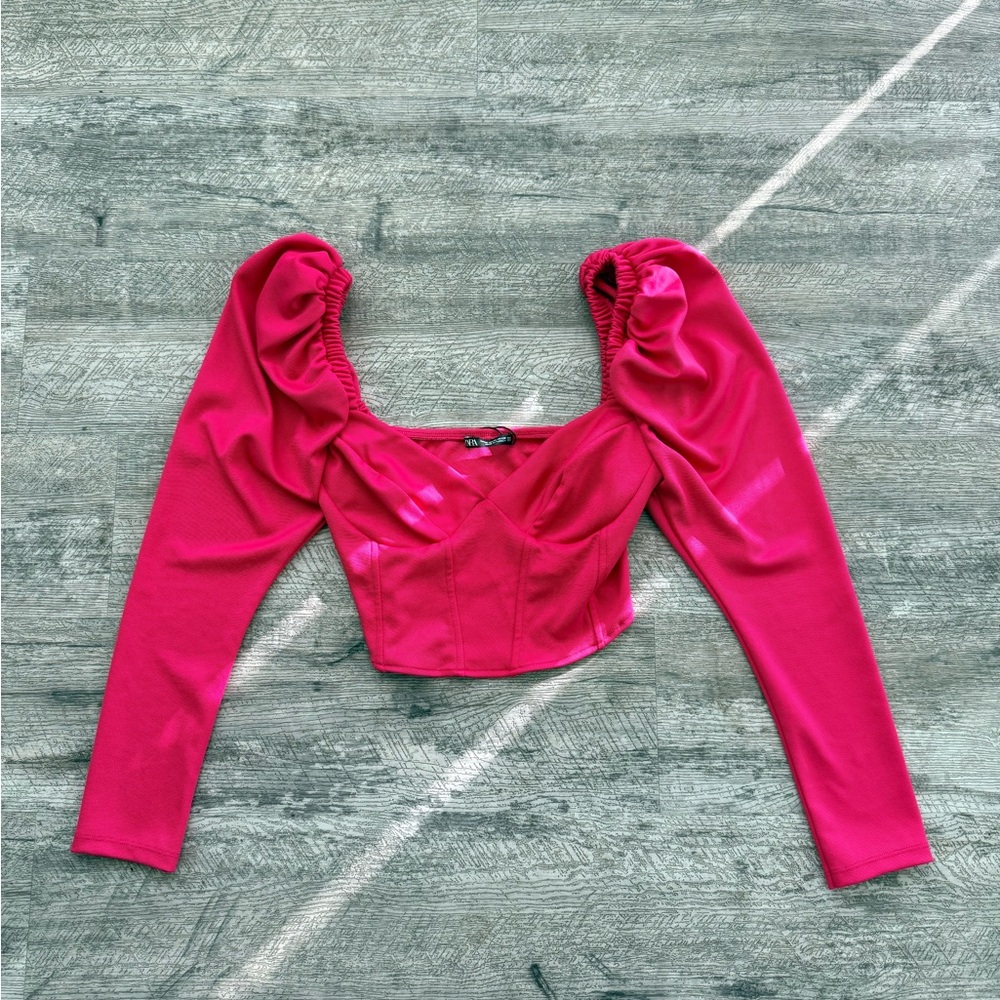 Zara Fuchsia Long Sleeve Crop Top
